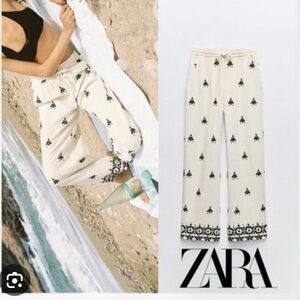 Zara Embroidered Wide Leg Pants. New With Tags.